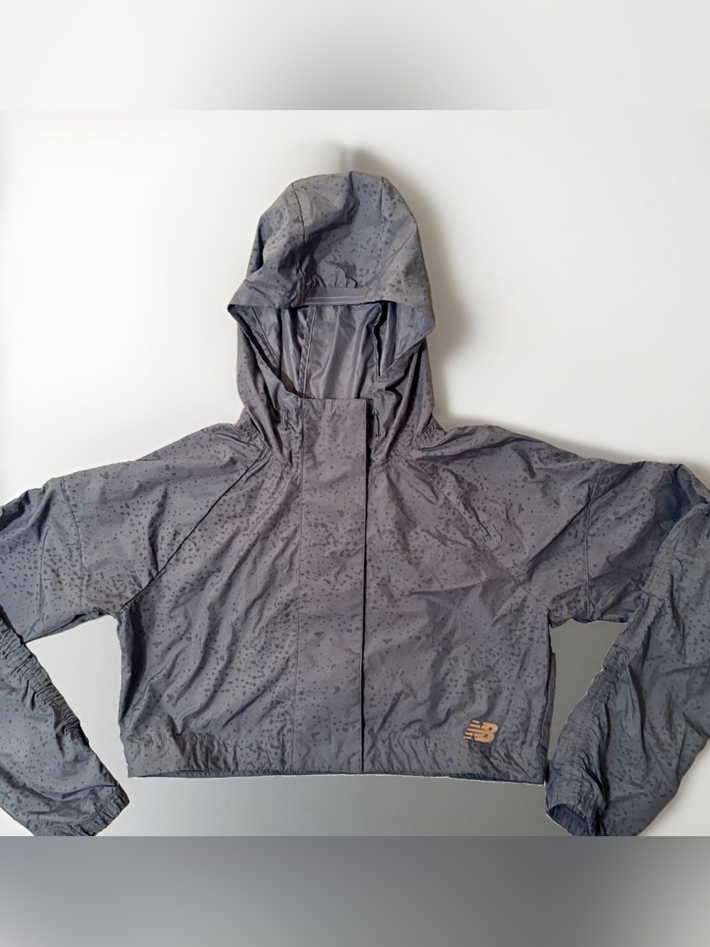 New Balance Womens Cropped Windbreaker Hooded Crop Top Zip-up Gray Speckle Sz M